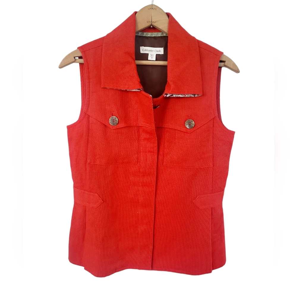 NWOT Coldwater Creek Red Safari Fields Linen Blend Vest XS/ 4
